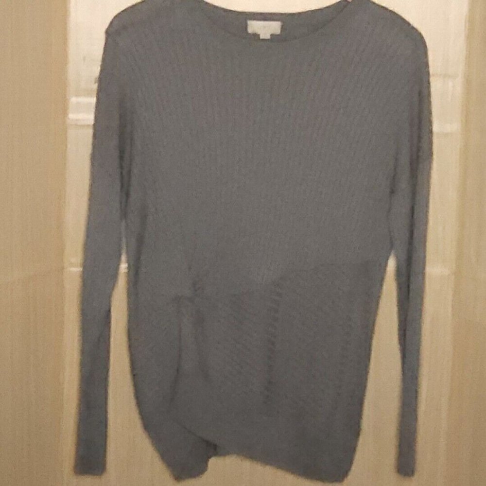 Loft Womens Grey Ribbed Lightweight Front Knot Sweater XL